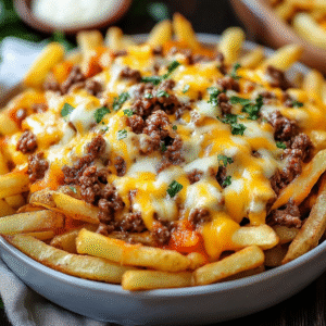 Irresistible Cheesy Loaded Fries with Beef and Mozzarella