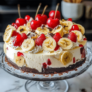 No Bake Banana Split Cheesecake